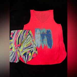 Lilly Pulitzer Neon Pink Tank and Colorful Leggings Set
